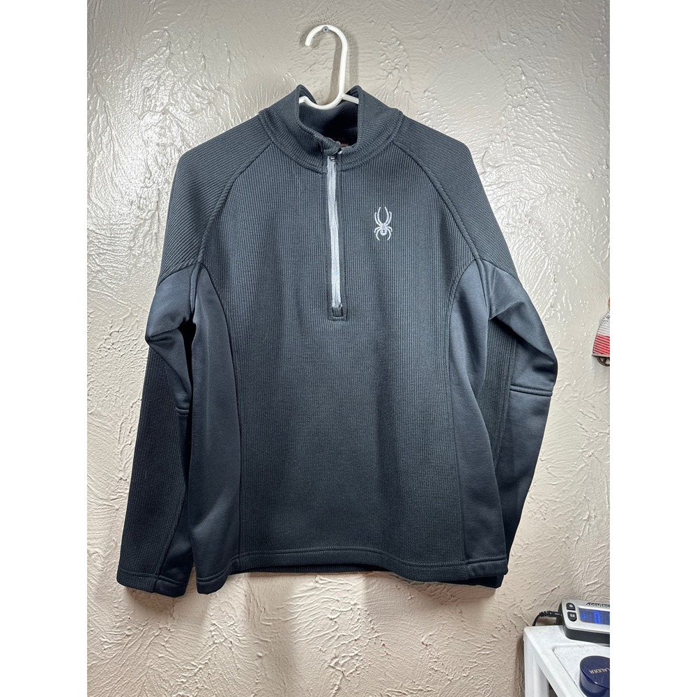 Spyder Sweater Mens Large Black Half Zip Mock Neck Knit Pullover Casual Size M